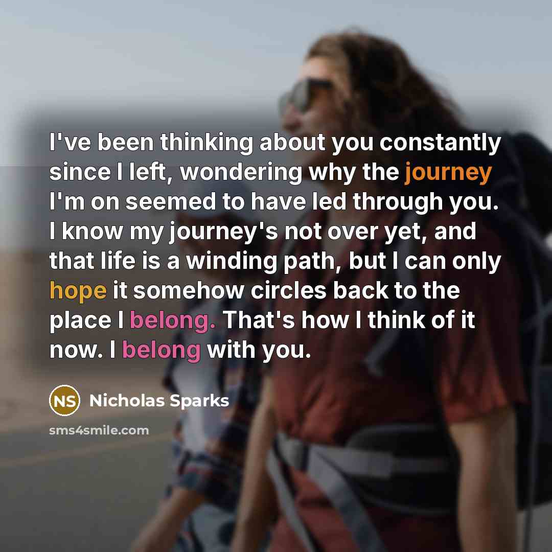 “I've been thinking about you constantly since I left, wondering…” quote by Nicholas Sparks
