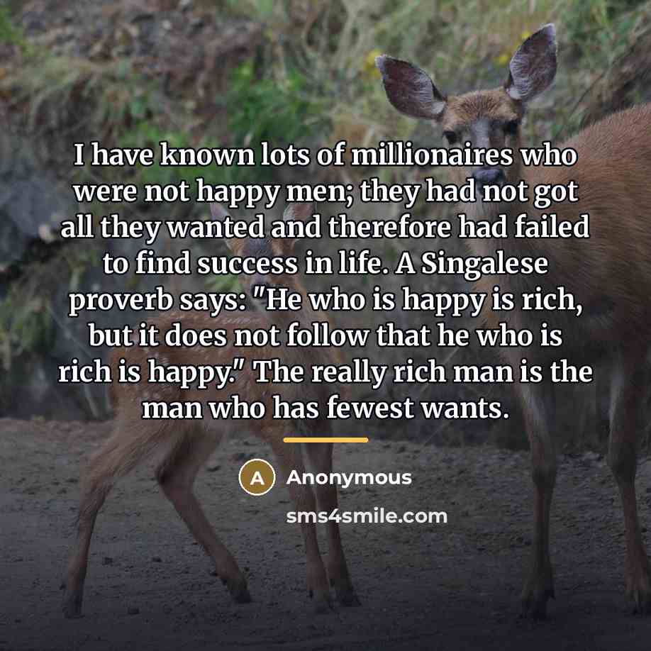 “I have known lots of millionaires who were not happy…” quote by Anonymous