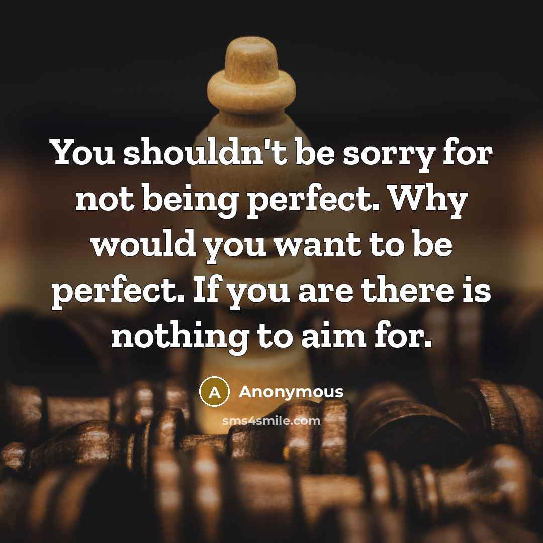 “You shouldn't be sorry for not being perfect. Why would you want to be perfect. If you are there is nothing to aim for.” quote by Anonymous