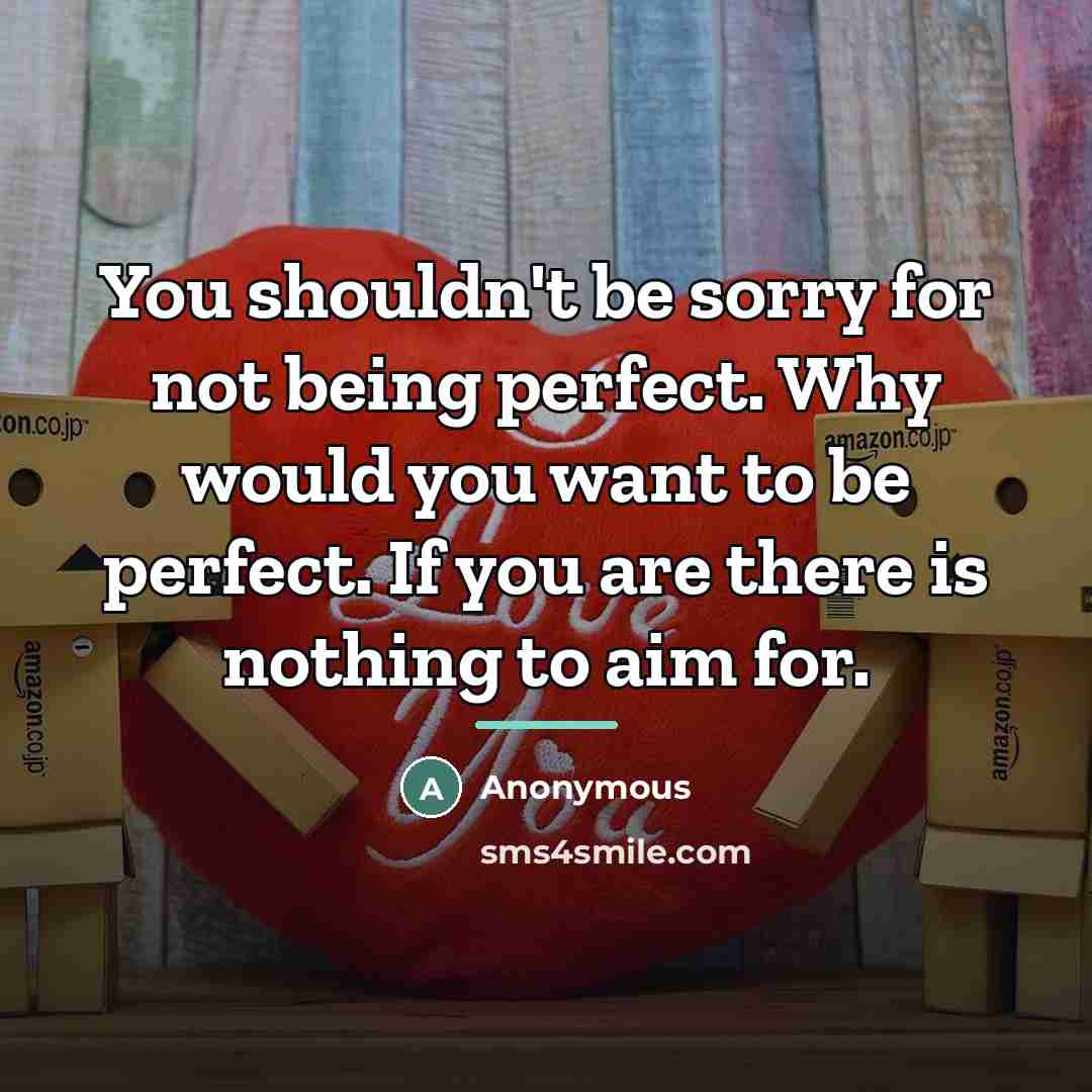 “You shouldn't be sorry for not being perfect. Why would you want to be perfect. If you are there is nothing to aim for.” quote by Anonymous