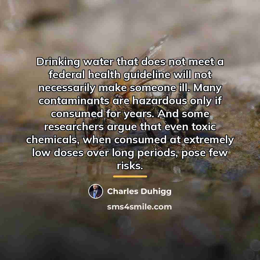 “Drinking water that does not meet a federal health guideline…” quote by Charles Duhigg
