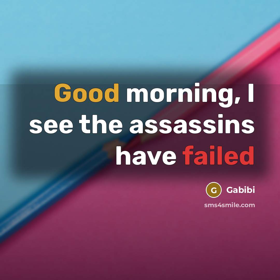 “Good morning, I see the assassins have failed” quote by Gabibi