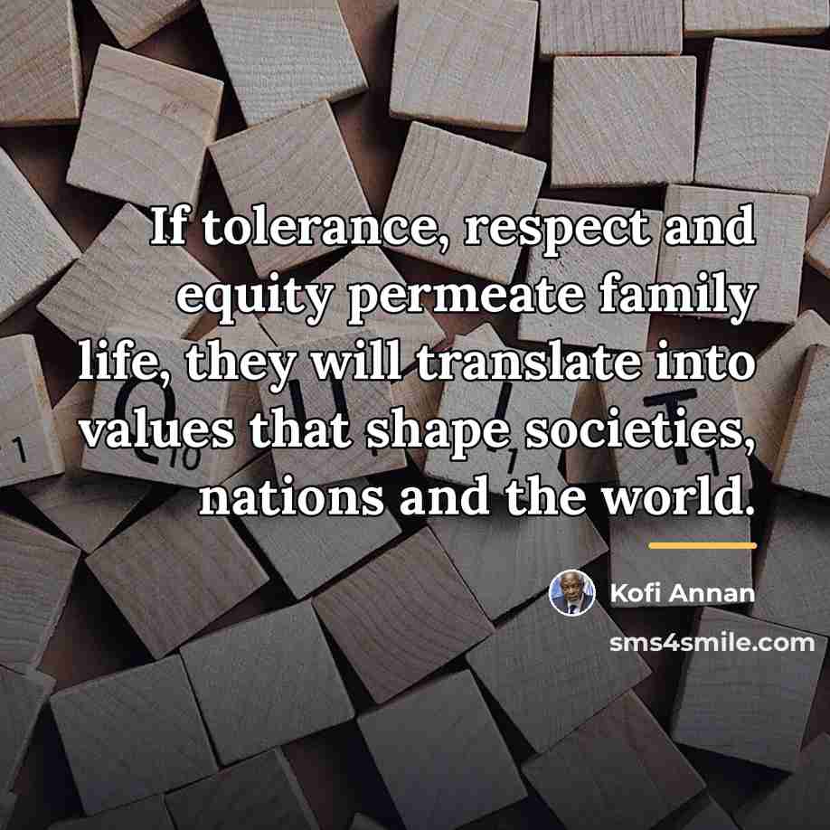 “If tolerance, respect and equity permeate family life, they will…” quote by Kofi Annan