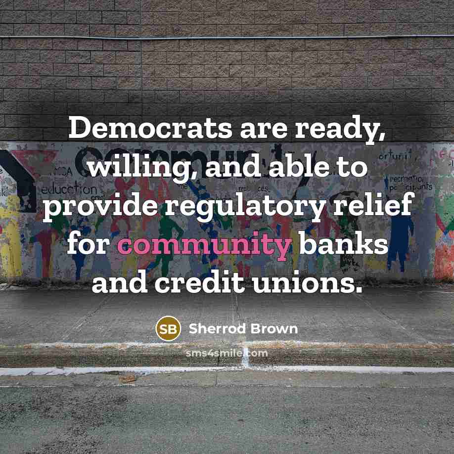 “Democrats are ready, willing, and able to provide regulatory relief…” quote by Sherrod Brown