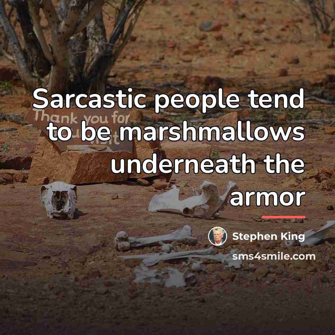 “Sarcastic people tend to be marshmallows underneath the armor…” quote by Stephen King