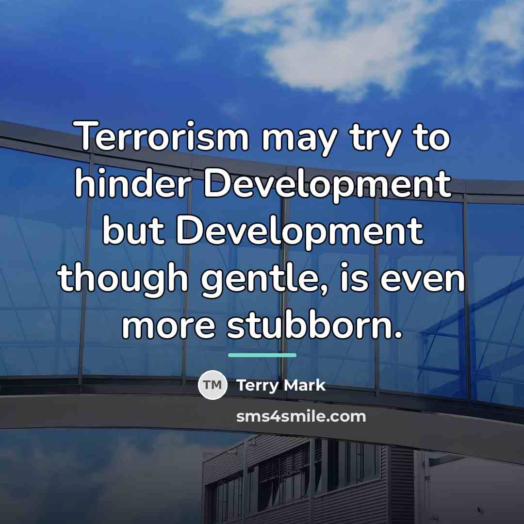 “Terrorism may try to hinder Development but Development though gentle,…” quote by Terry Mark
