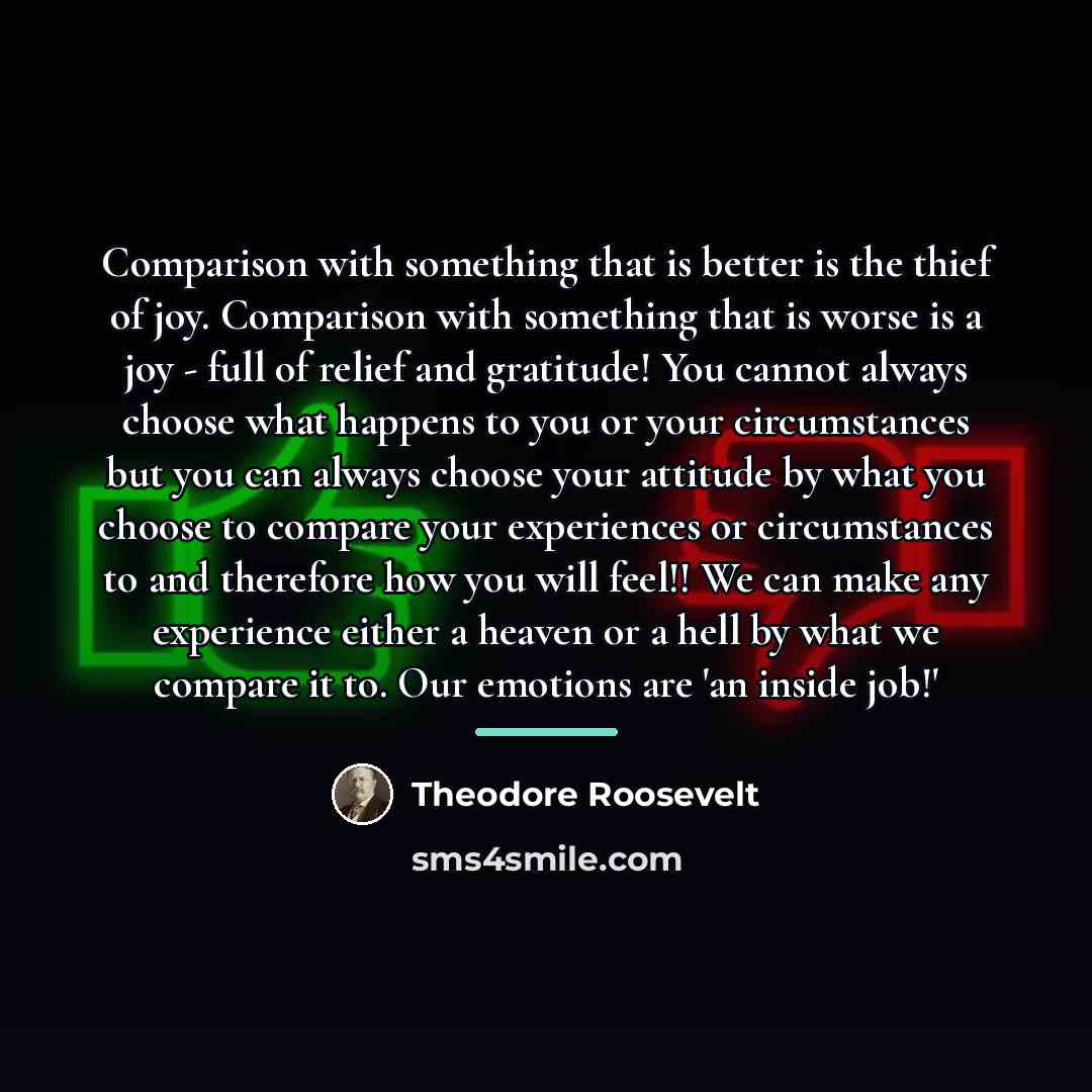 “Comparison with something that is better is the thief of…” quote by Theodore Roosevelt