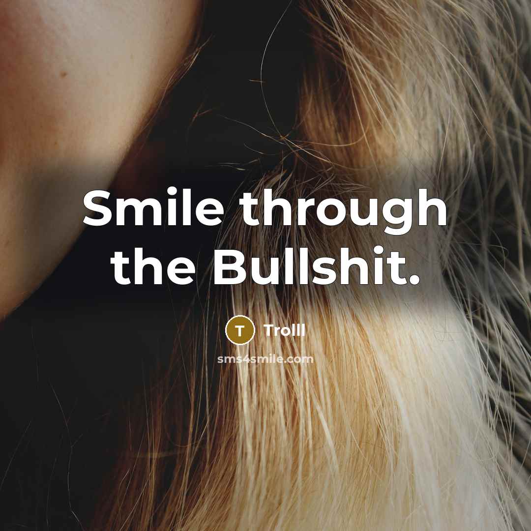 “Smile through the Bullshit.” quote by Trolll