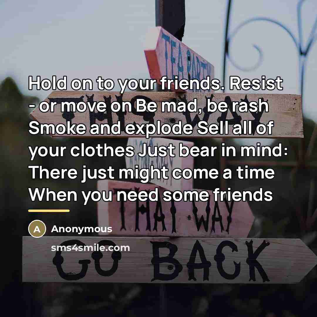 “Hold on to your friends. Resist - or move on…” quote by Anonymous