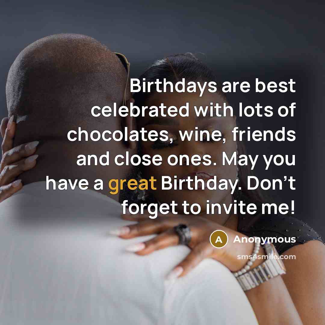 “Birthdays are best celebrated with lots of chocolates, wine, friends…” quote by Anonymous