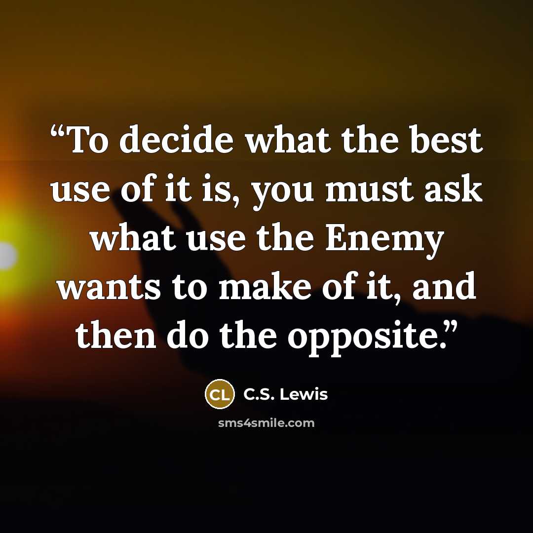 “To decide what the best use of it is, you must ask what use the Enemy wants to make of it, and then do the opposite.” quote by C.S. Lewis