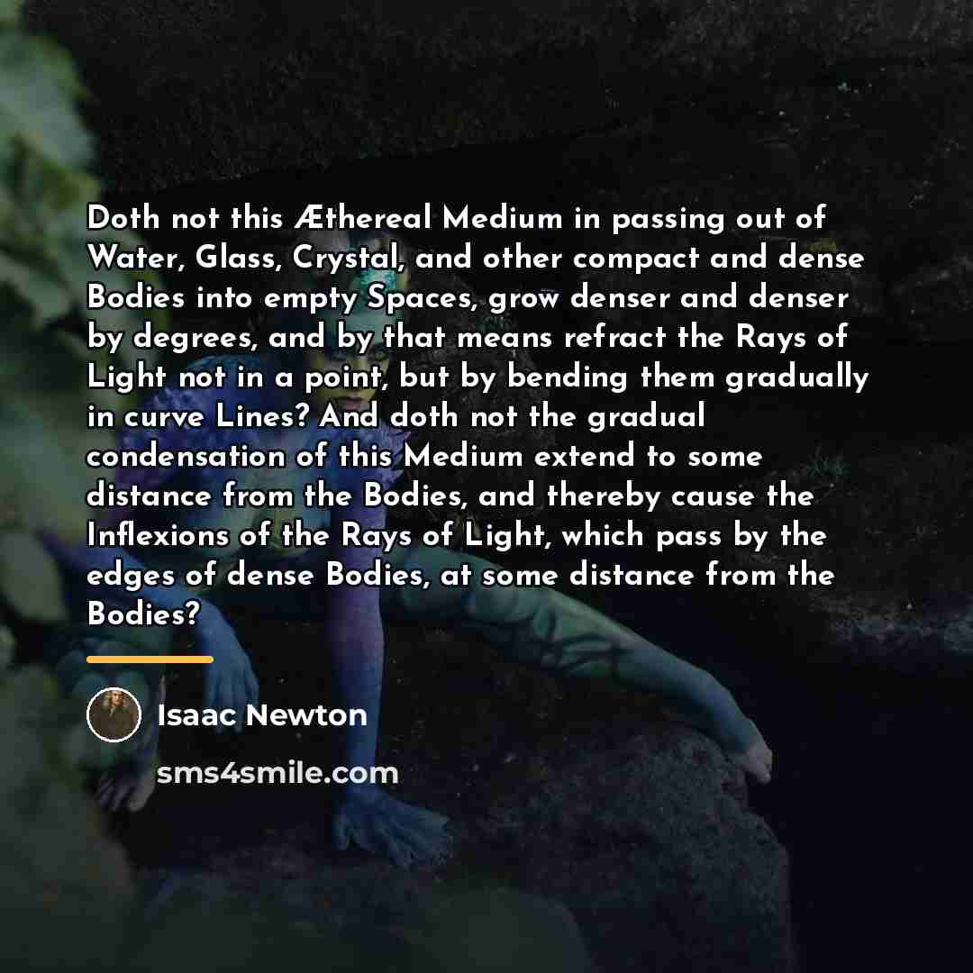 “Doth not this Æthereal Medium in passing out of Water,…” quote by Isaac Newton