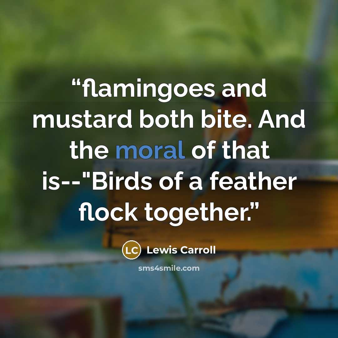 “flamingoes and mustard both bite. And the moral of that is--"Birds of a feather flock together.” quote by Lewis Carroll