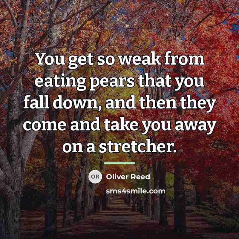 “You get so weak from eating pears that you fall…” quote by Oliver Reed