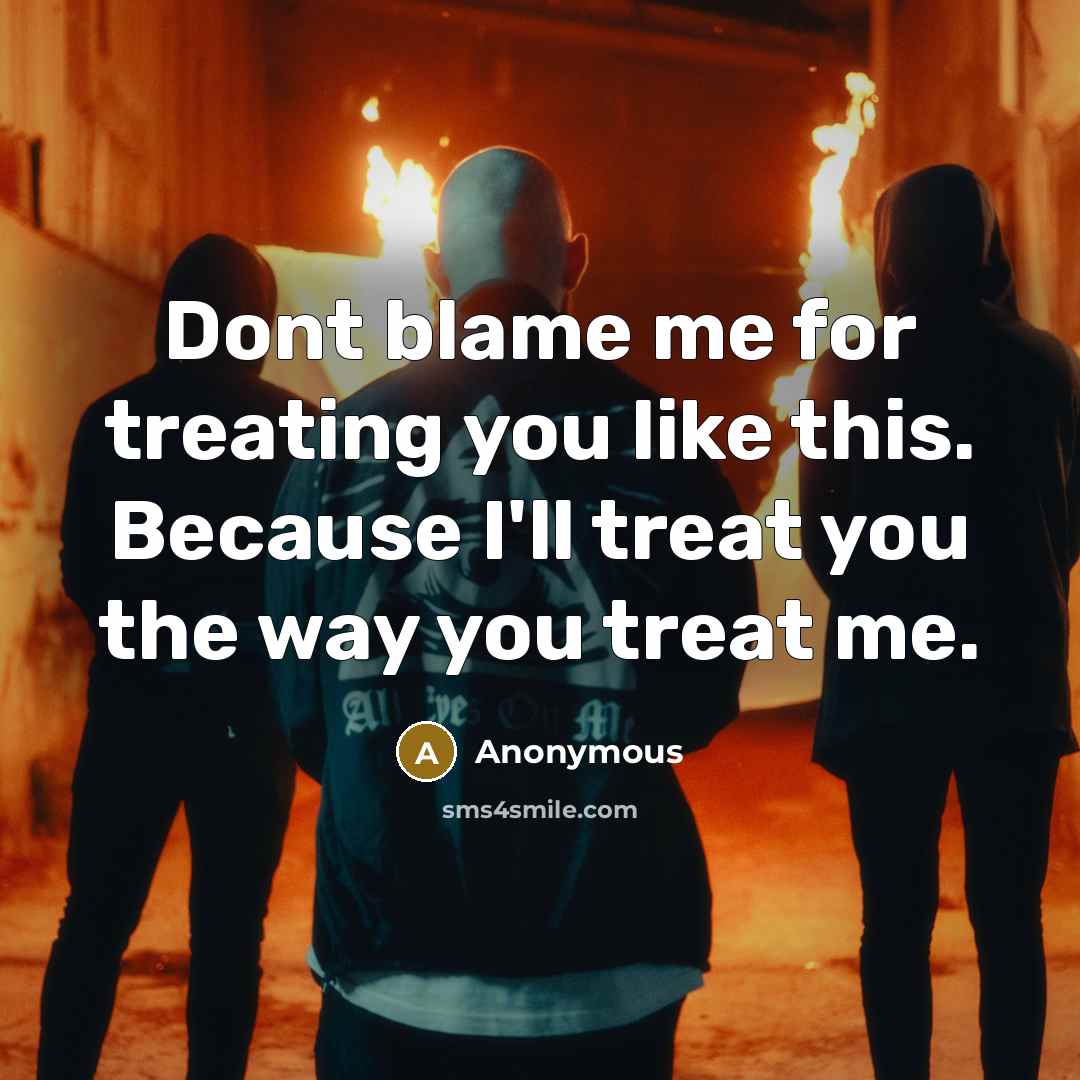 “Dont blame me for treating you like this. Because I'll treat you the way you treat me.” quote by Anonymous