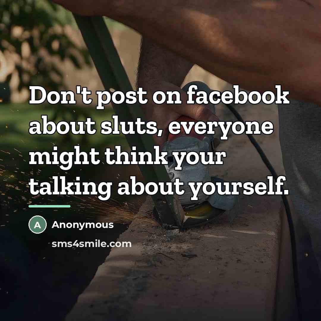 “Don't post on facebook about sluts, everyone might think your…” quote by Anonymous