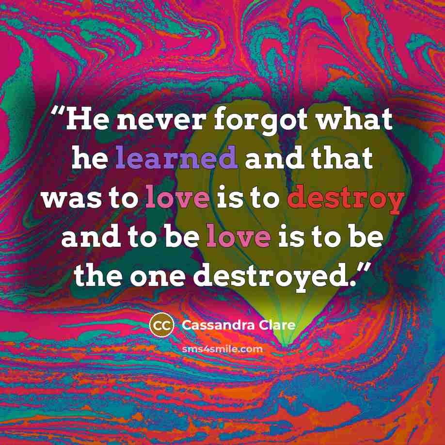 “He never forgot what he learned and that was to love is to destroy and to be love is to be the one destroyed.” quote by Cassandra Clare
