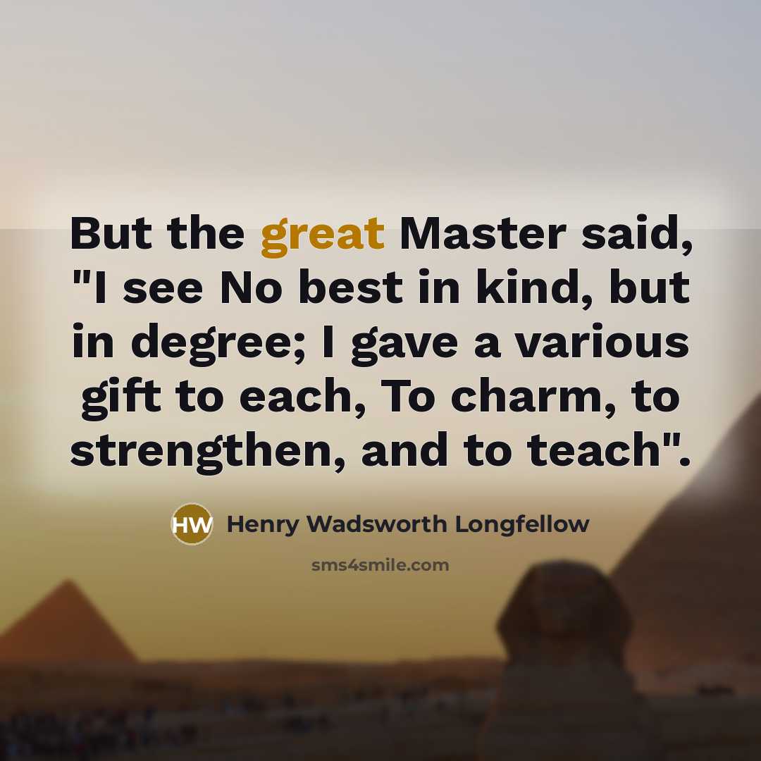“But the great Master said, "I see No best in…” quote by Henry Wadsworth Longfellow