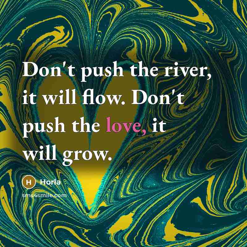 “Don't push the river, it will flow. Don't push the love, it will grow.” quote by Horla