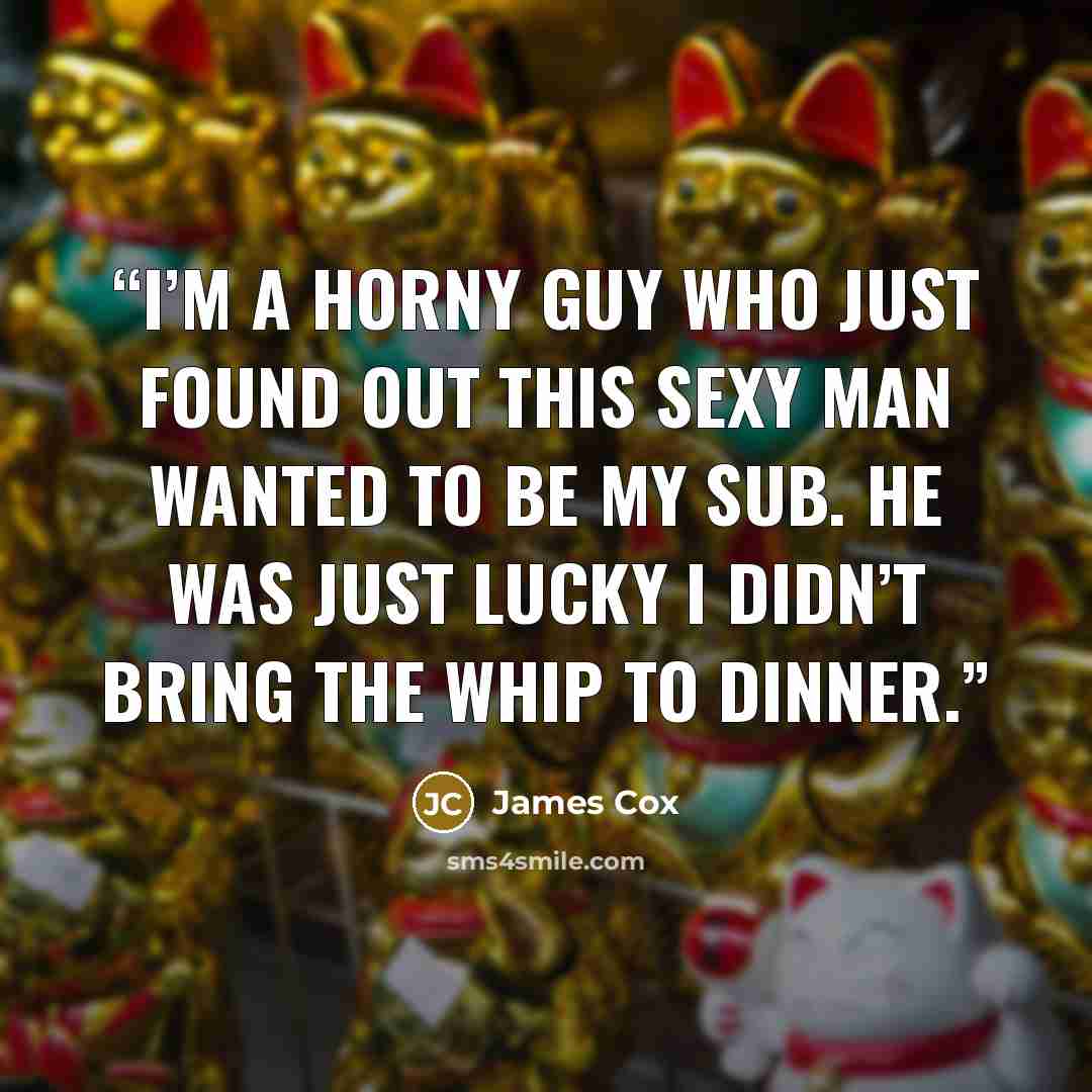 “I’m a horny guy who just found out this sexy man wanted to be my sub. He was just lucky I didn’t bring the whip to dinner.” quote by James Cox
