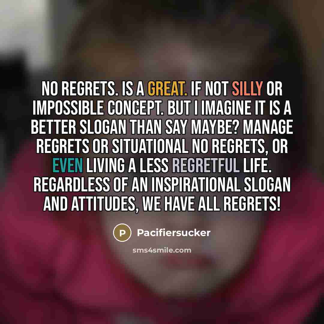 “No Regrets. Is a great. if not silly or impossible…” quote by Pacifiersucker