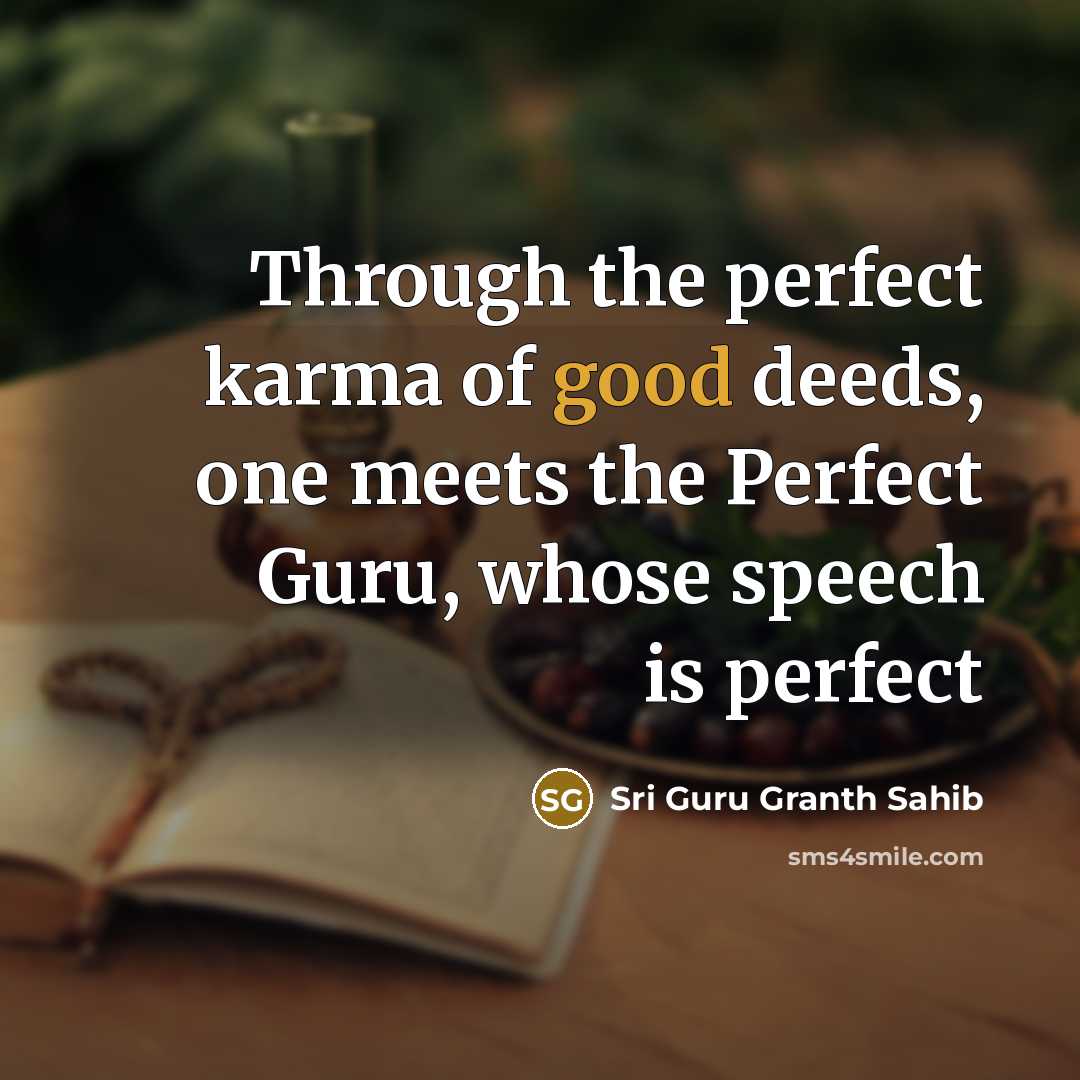 “Through the perfect karma of good deeds, one meets the…” quote by Sri Guru Granth Sahib