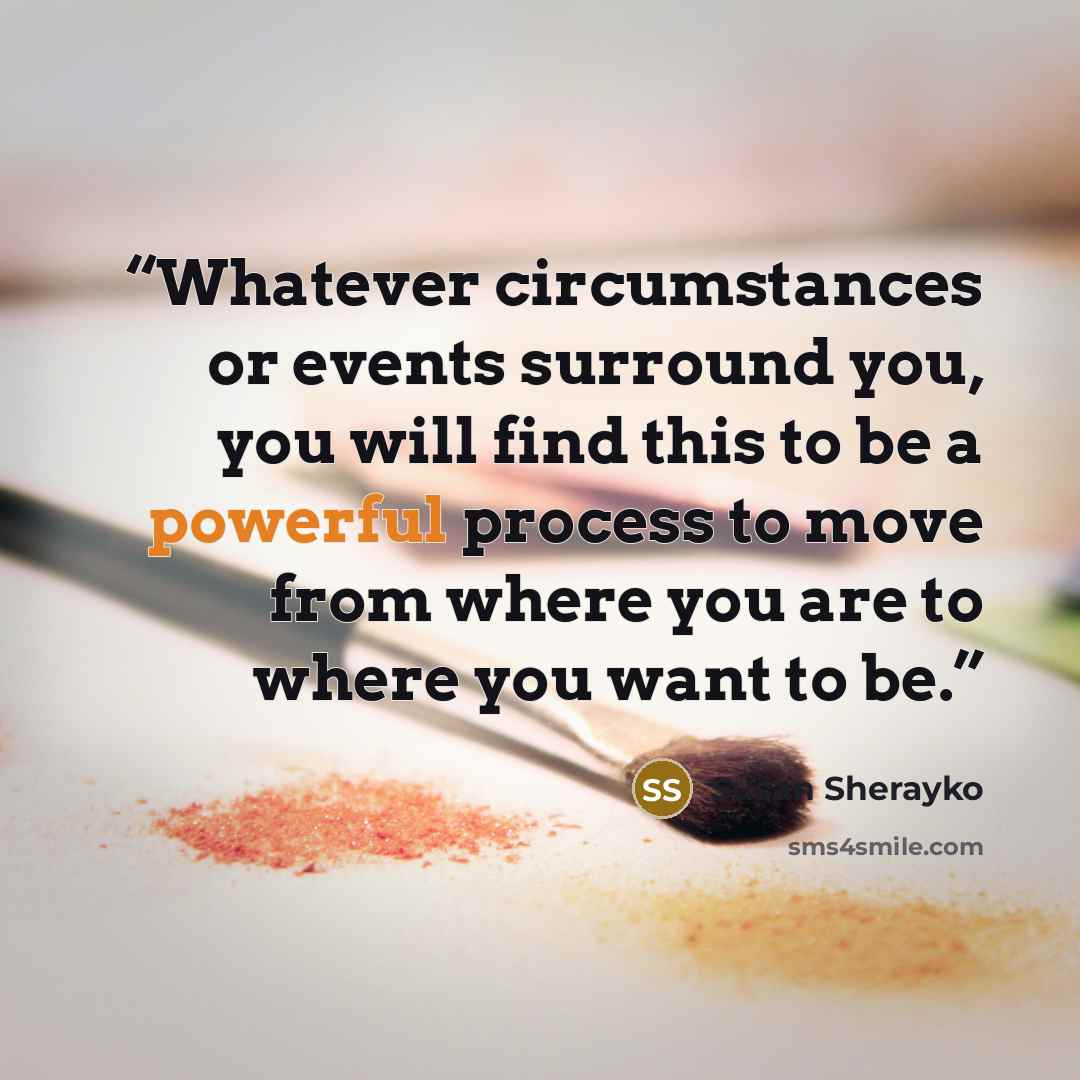“Whatever circumstances or events surround you, you will find this to be a powerful process to move from where you are to where you want to be.” quote by Susan Sherayko