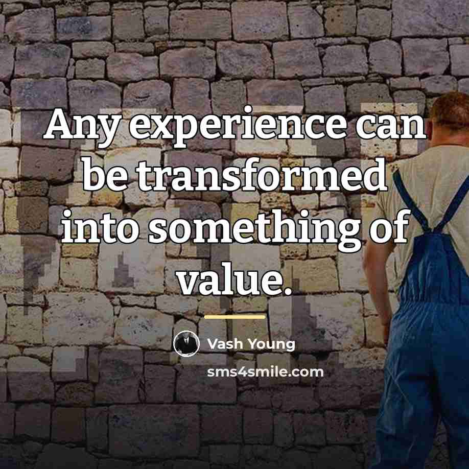 “Any experience can be transformed into something of value.…” quote by Vash Young
