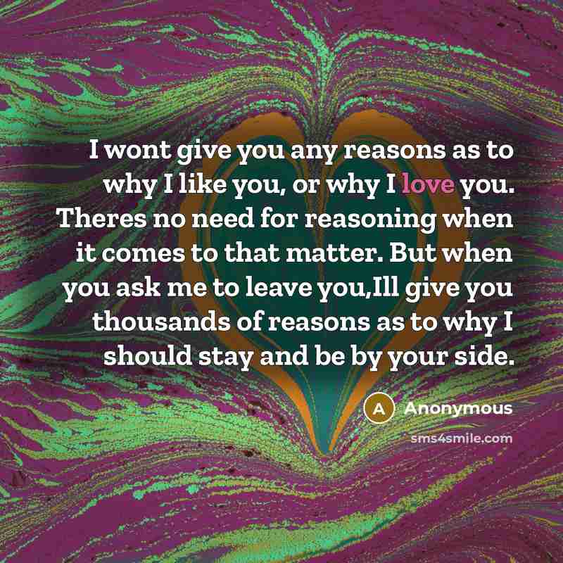 “I wont give you any reasons as to why I…” quote by Anonymous
