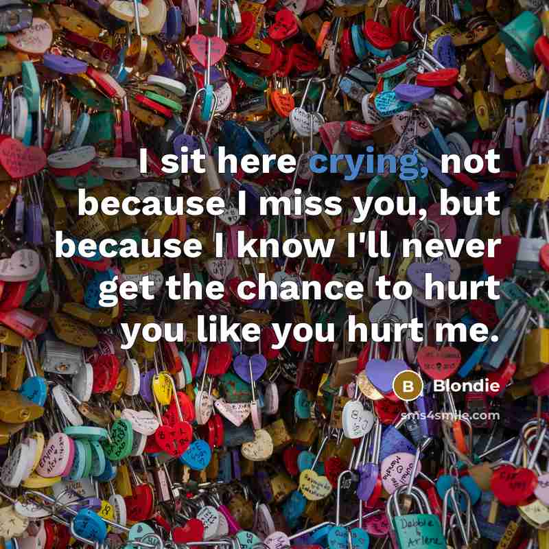 “I sit here crying, not because I miss you, but…” quote by Blondie