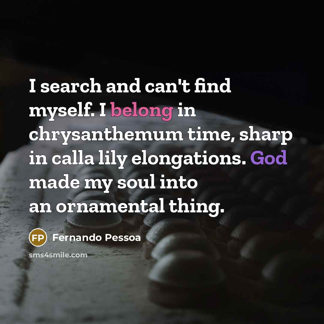 “I search and can't find myself. I belong in chrysanthemum…” quote by Fernando Pessoa