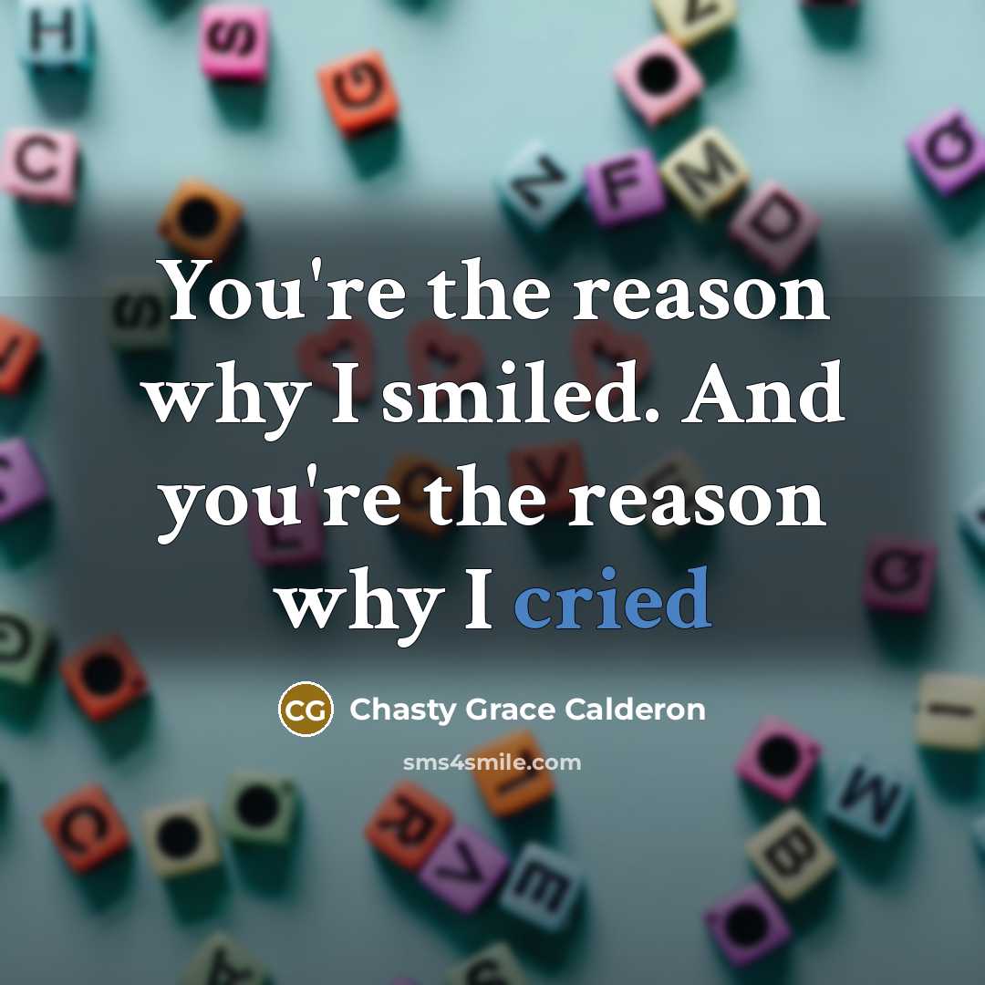 “You're the reason why I smiled. And you're the reason why I cried” quote by Chasty Grace Calderon