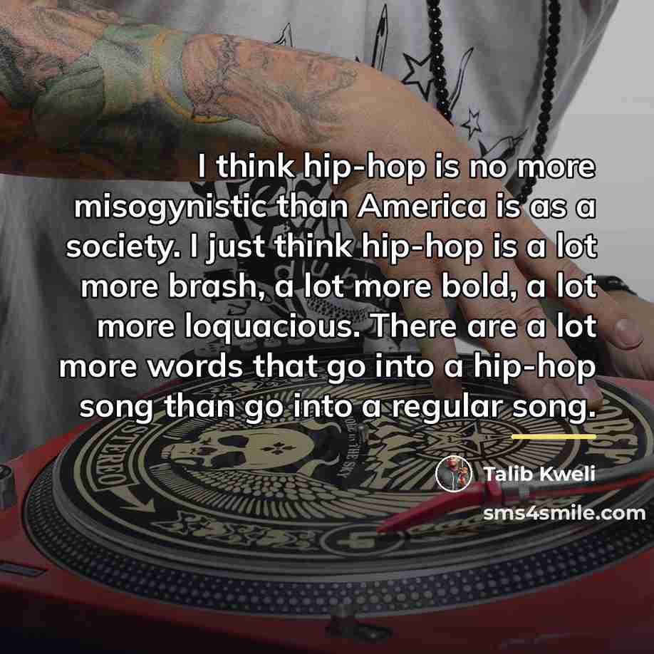 “I think hip-hop is no more misogynistic than America is…” quote by Talib Kweli
