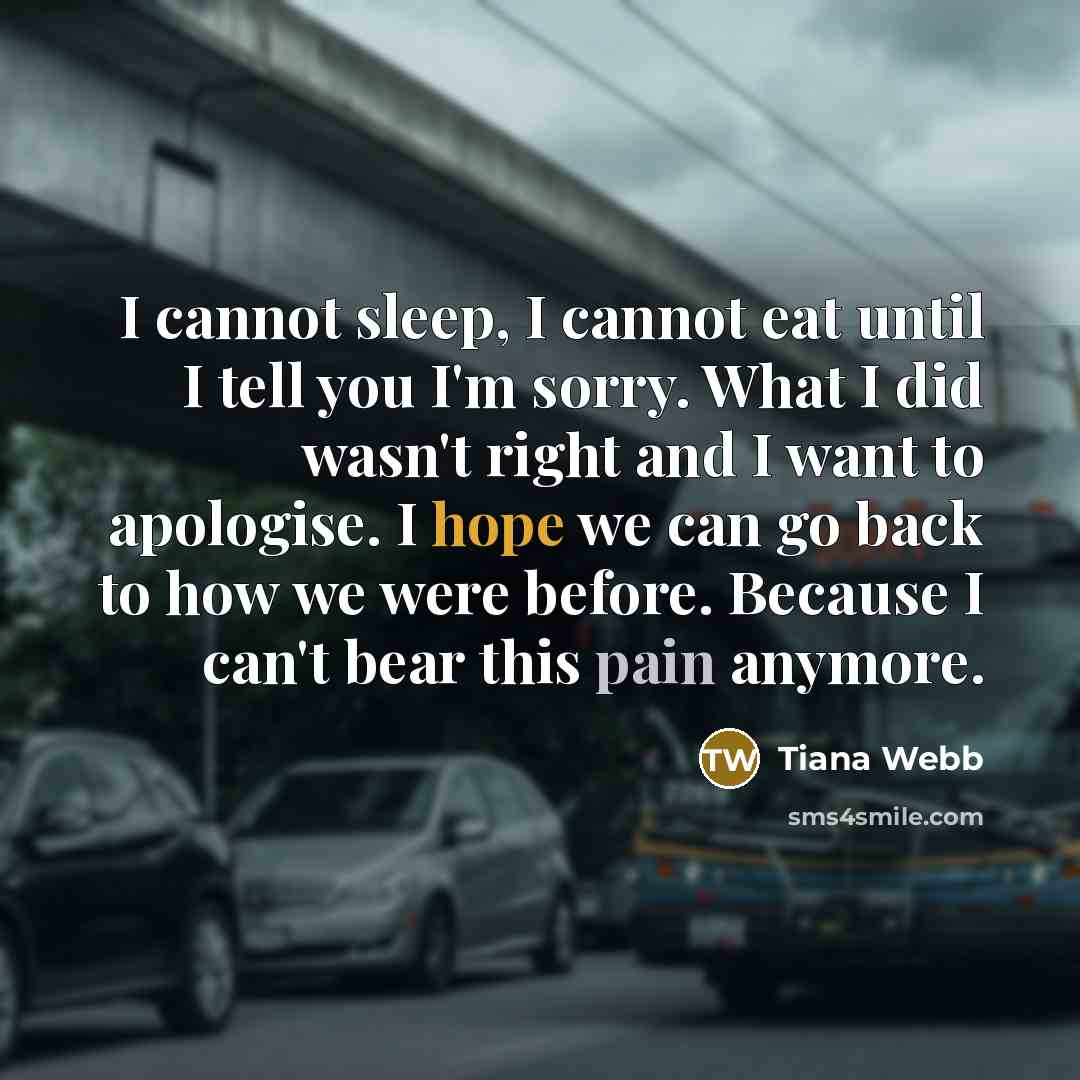 “I cannot sleep, I cannot eat until I tell you I'm sorry. What I did wasn't right and I want to apologise. I hope we can go back to how we were before. Because I can't bear this pain anymore.” quote by Tiana Webb