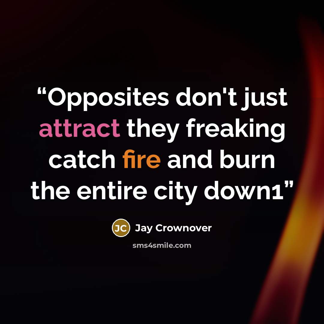 “Opposites don't just attract they freaking catch fire and burn the entire city down1” quote by Jay Crownover