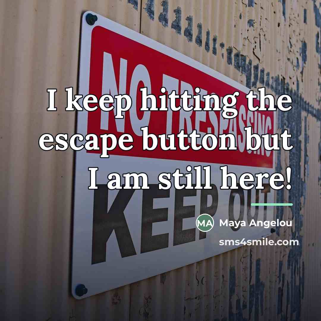 “I keep hitting the escape button but I am still…” quote by Maya Angelou