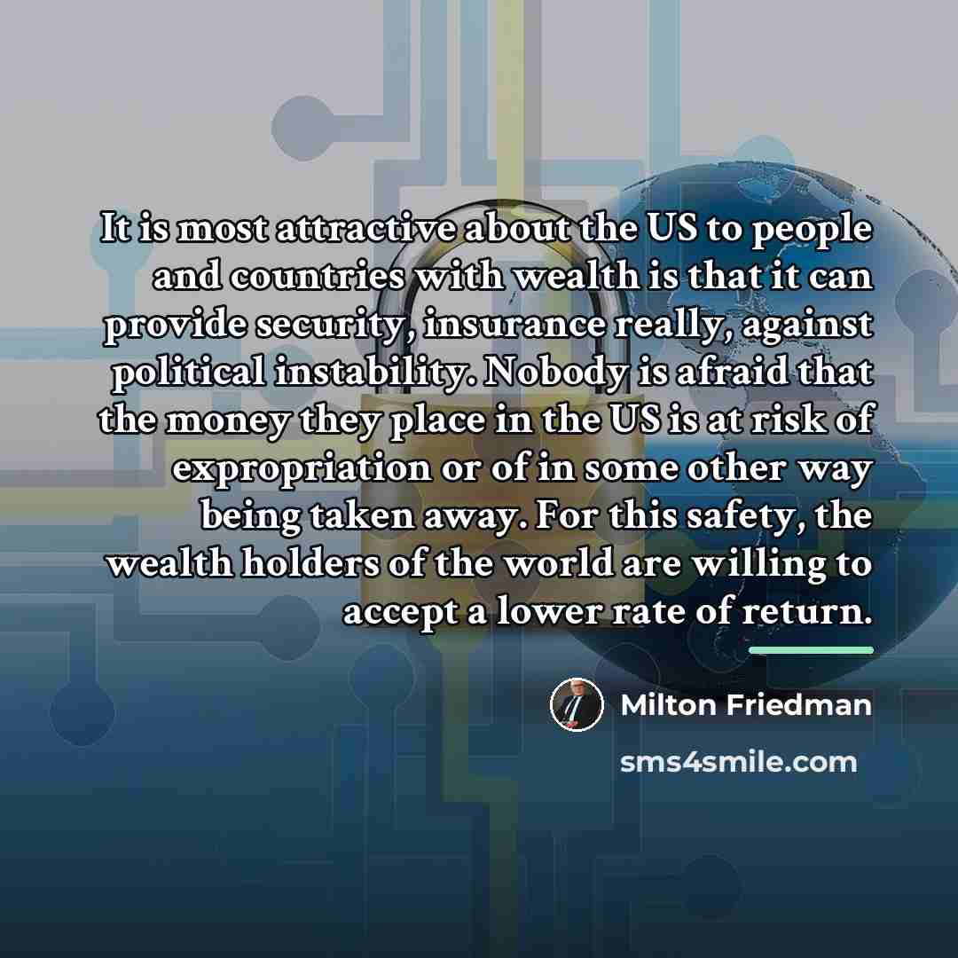 “It is most attractive about the US to people and…” quote by Milton Friedman