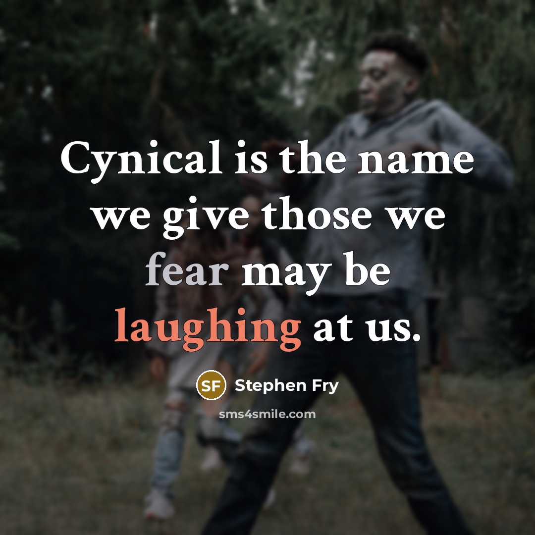 “Cynical is the name we give those we fear may be laughing at us.” quote by Stephen Fry