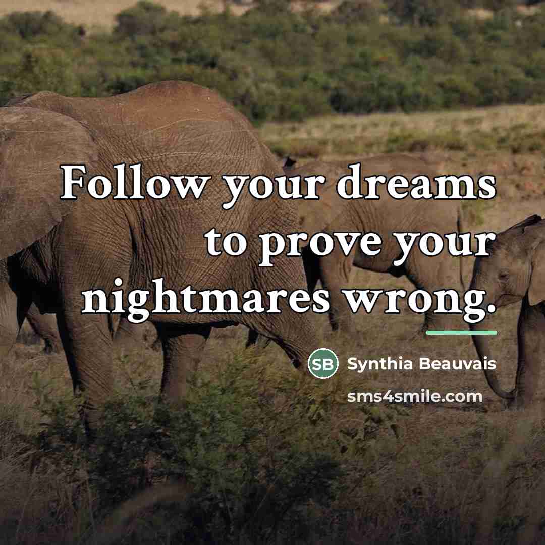 “Follow your dreams to prove your nightmares wrong.…” quote by Synthia Beauvais