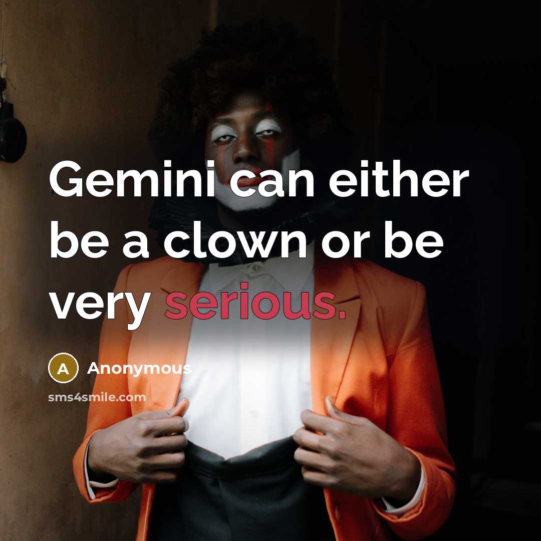 “Gemini can either be a clown or be very serious.” quote by Anonymous