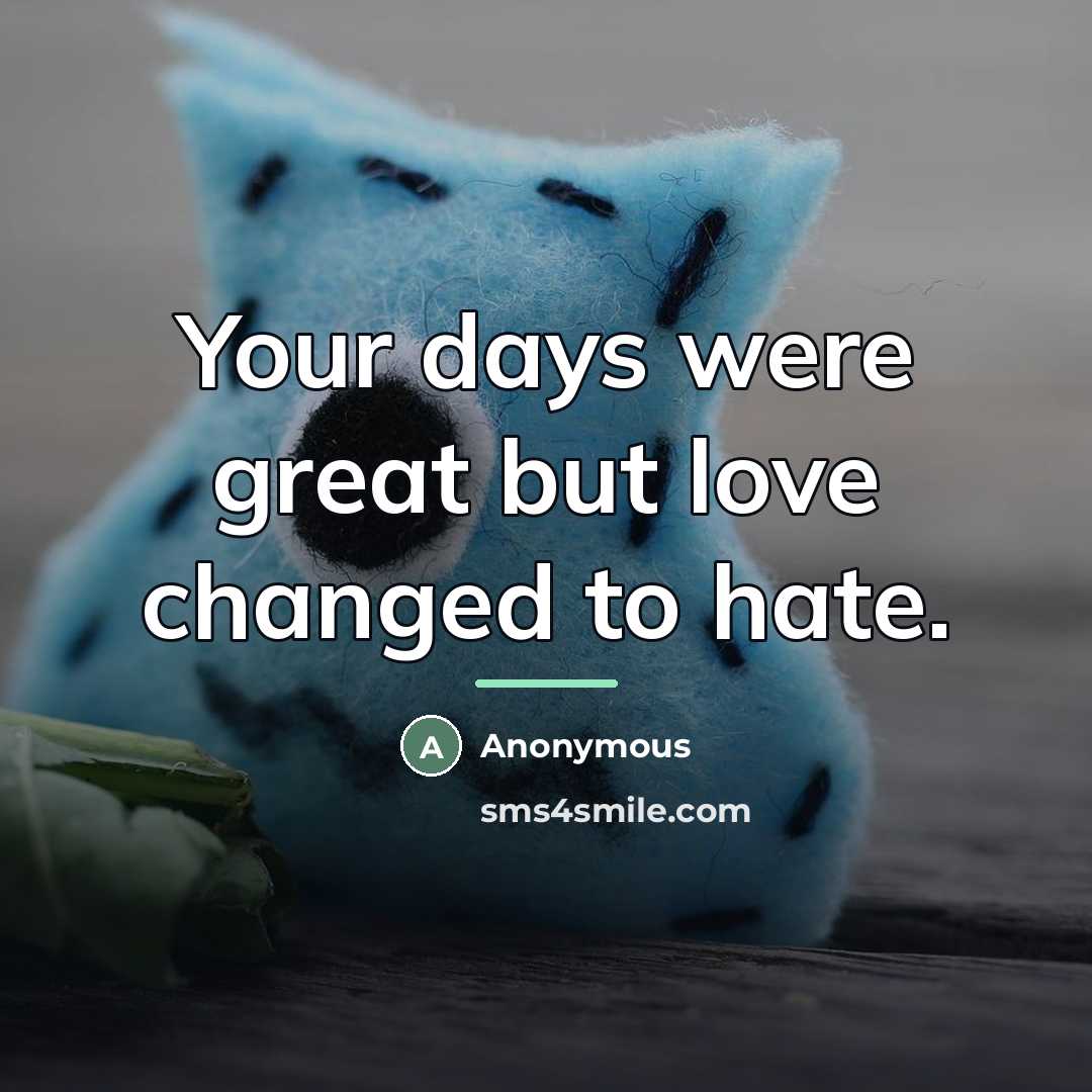 “Your days were great but love changed to hate.…” quote by Anonymous