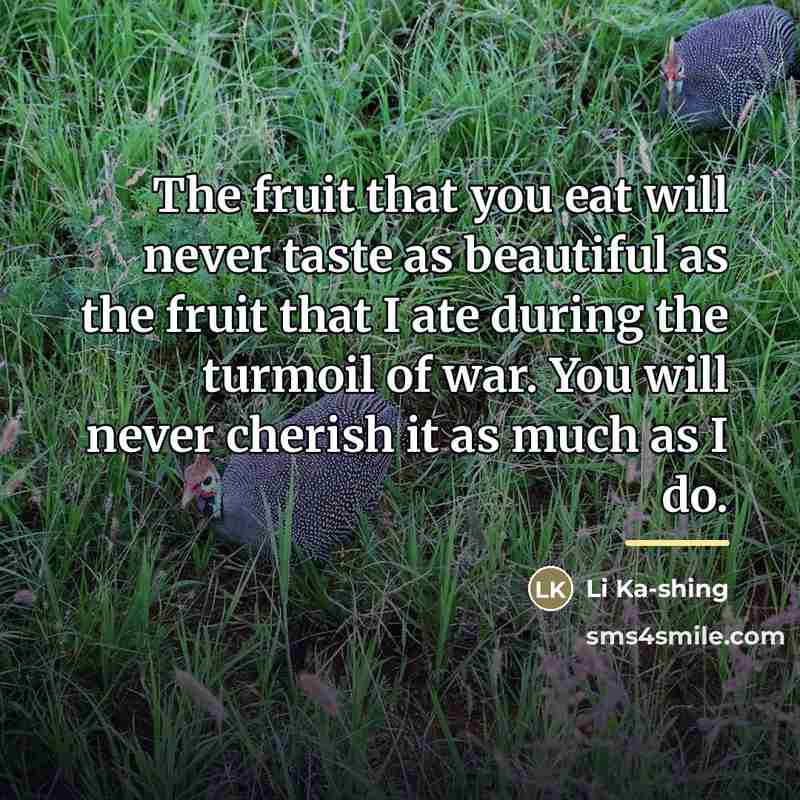 “The fruit that you eat will never taste as beautiful…” quote by Li Ka-shing