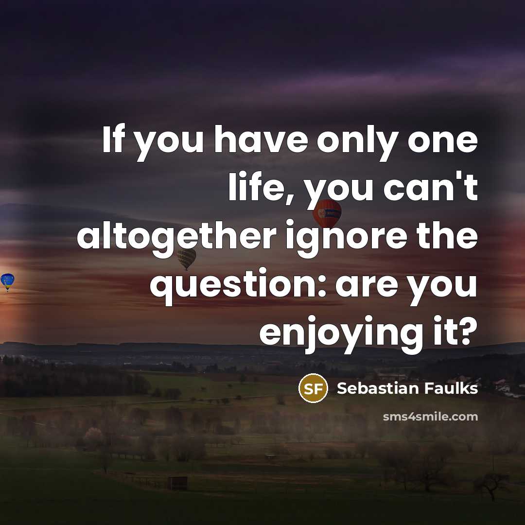 “If you have only one life, you can't altogether ignore…” quote by Sebastian Faulks