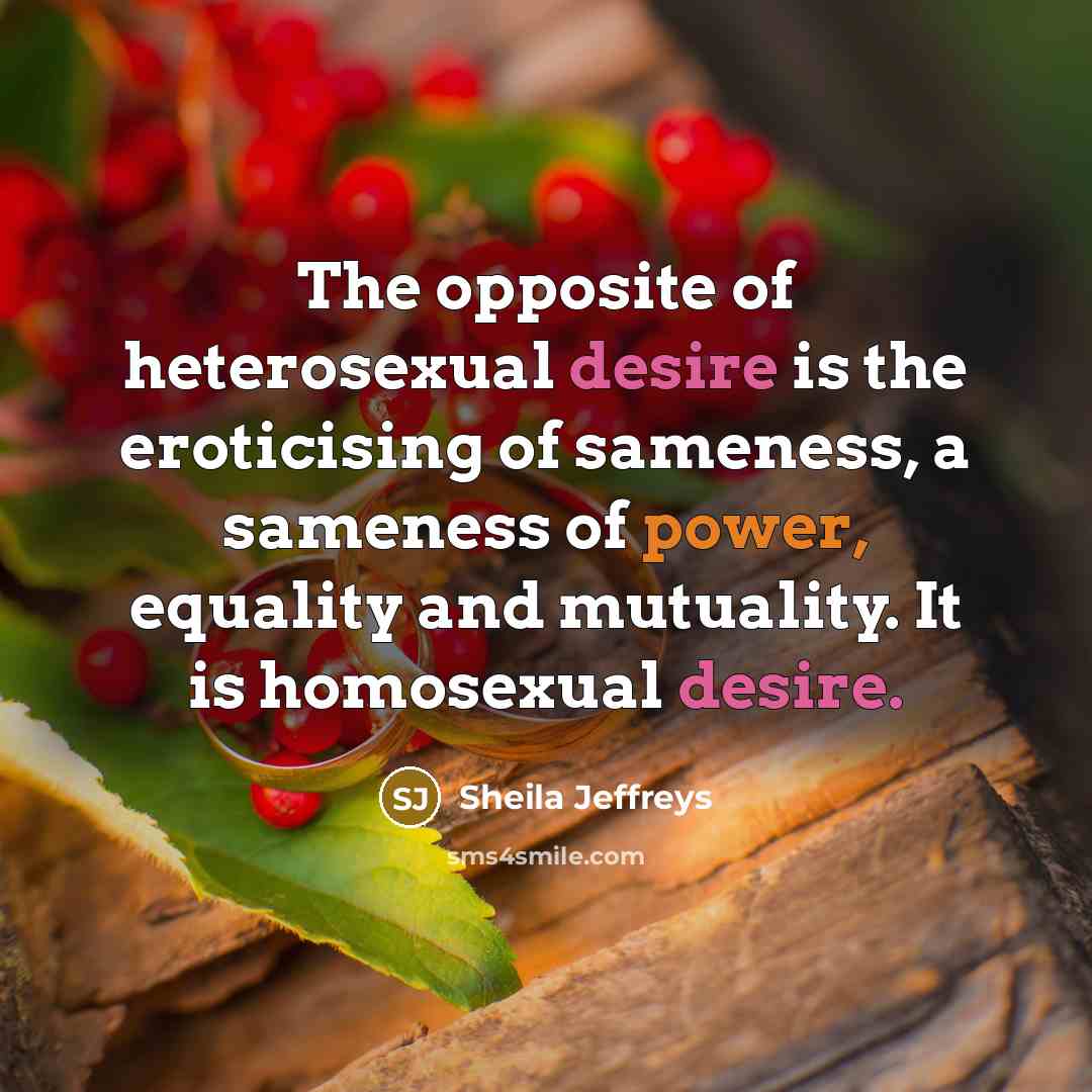 “The opposite of heterosexual desire is the eroticising of sameness,…” quote by Sheila Jeffreys