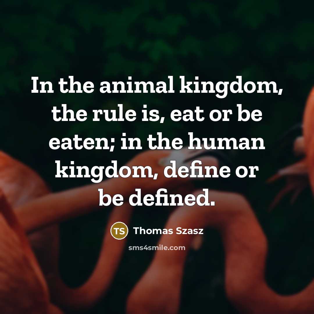 “In the animal kingdom, the rule is, eat or be…” quote by Thomas Szasz