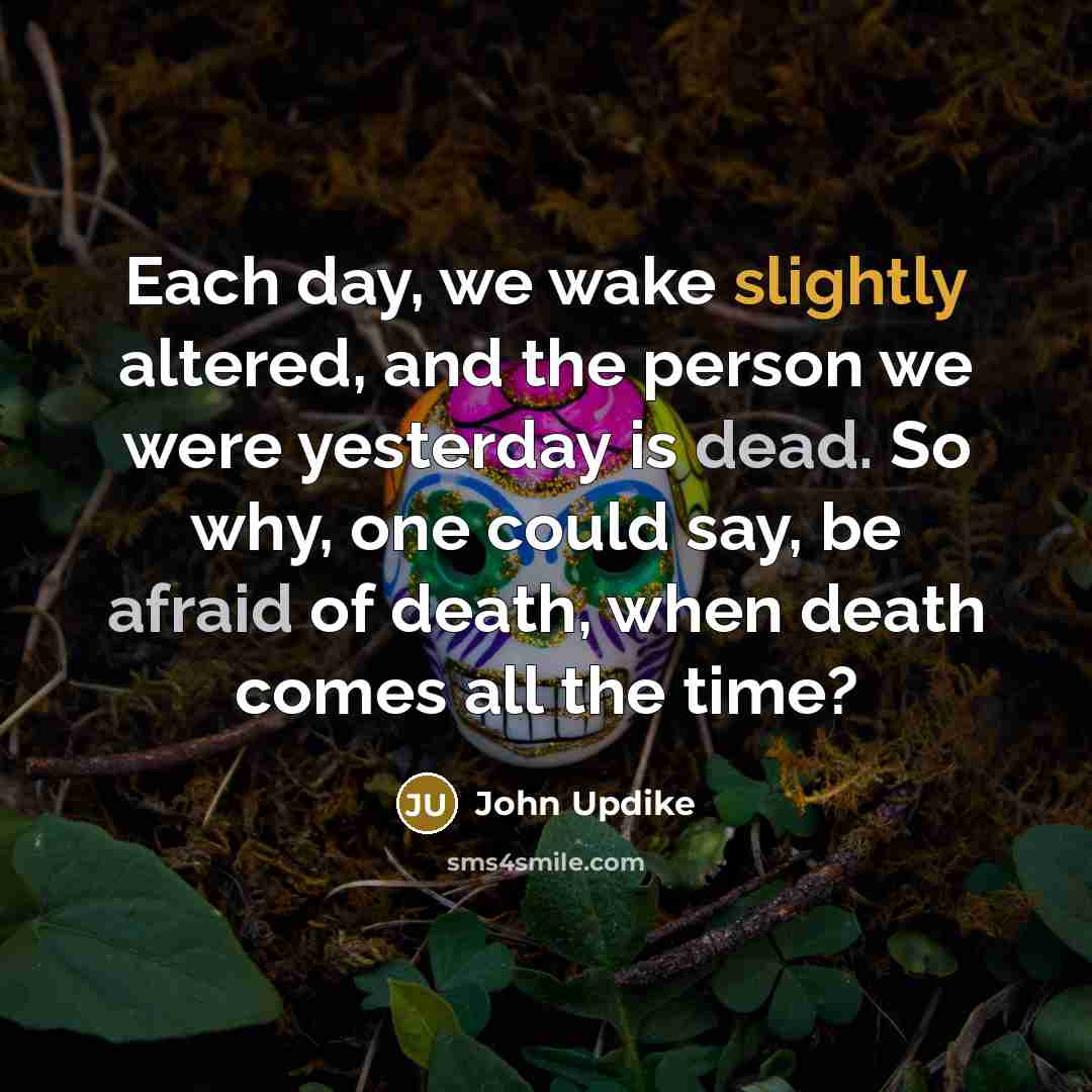 “Each day, we wake slightly altered, and the person we were yesterday is dead. So why, one could say, be afraid of death, when death comes all the time?” quote by John Updike