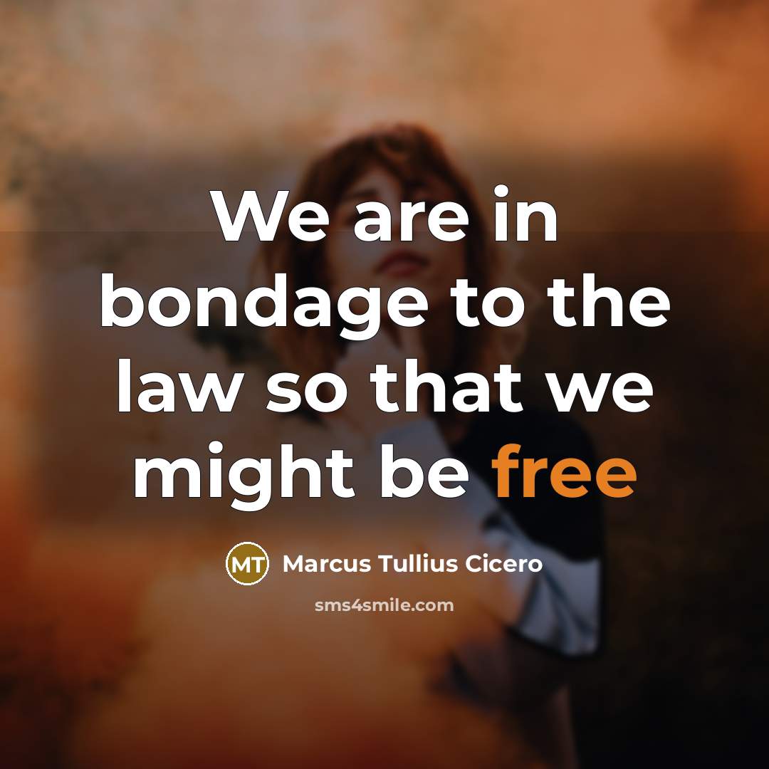 “We are in bondage to the law so that we…” quote by Marcus Tullius Cicero