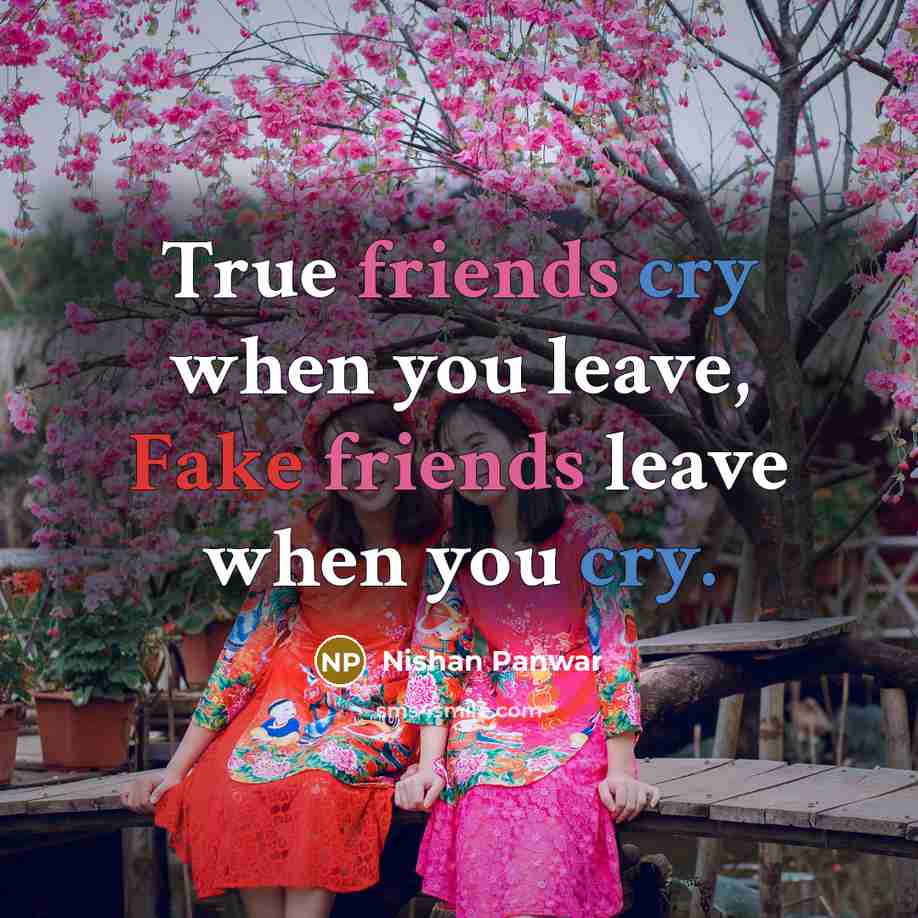 “True friends cry when you leave, Fake friends leave when…” quote by Nishan Panwar