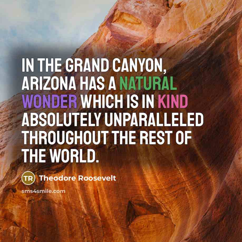 “In the Grand Canyon, Arizona has a natural wonder which…” quote by Theodore Roosevelt