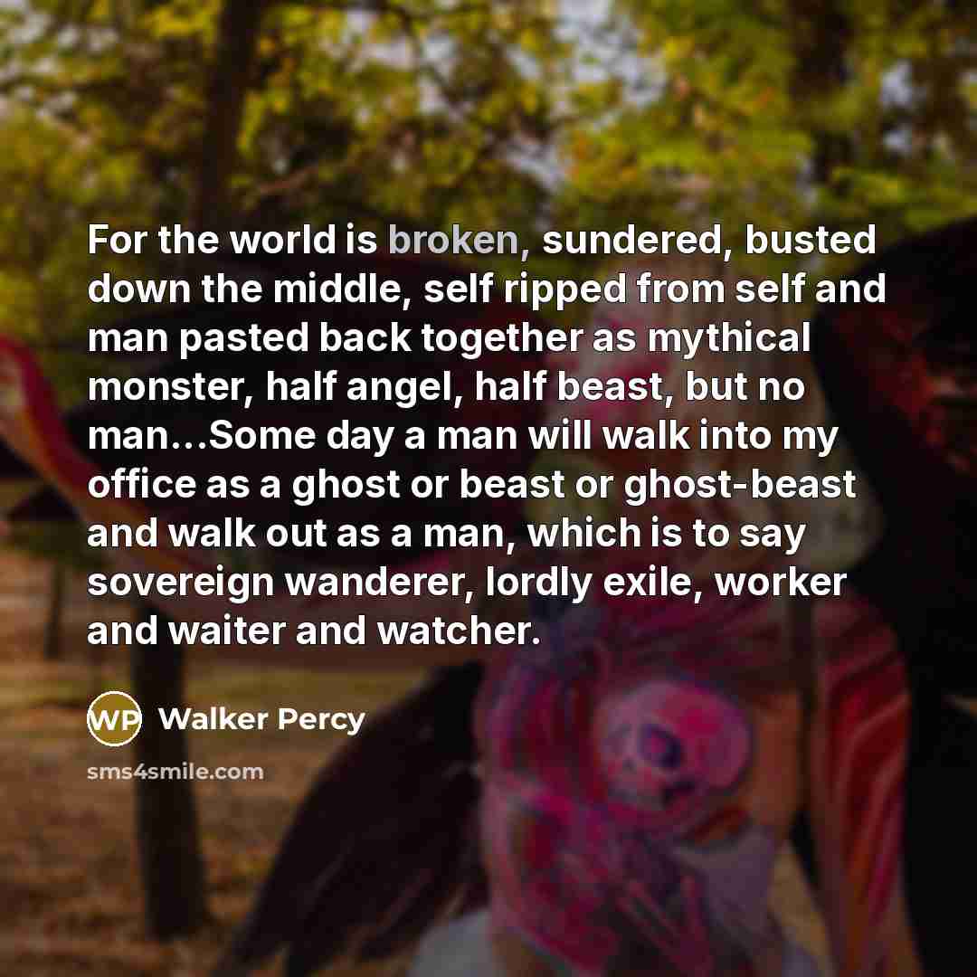 “For the world is broken, sundered, busted down the middle,…” quote by Walker Percy